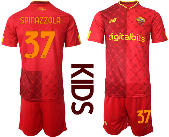 Youth 2022-2023 AS Roma 37 SPINAZZOLA home kids jerseys Suit