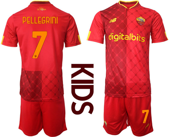 Youth 2022-2023 AS Roma 7 PELLEGRINI home kids jerseys Suit