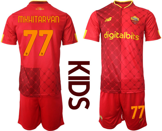 Youth 2022-2023 AS Roma 77 MKHITARYAN home kids jerseys Suit