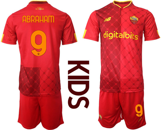 Youth 2022-2023 AS Roma 9 ABRAHAM home kids jerseys Suit