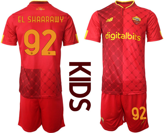 Youth 2022-2023 AS Roma 92 EL SHAARAWY home kids jerseys Suit