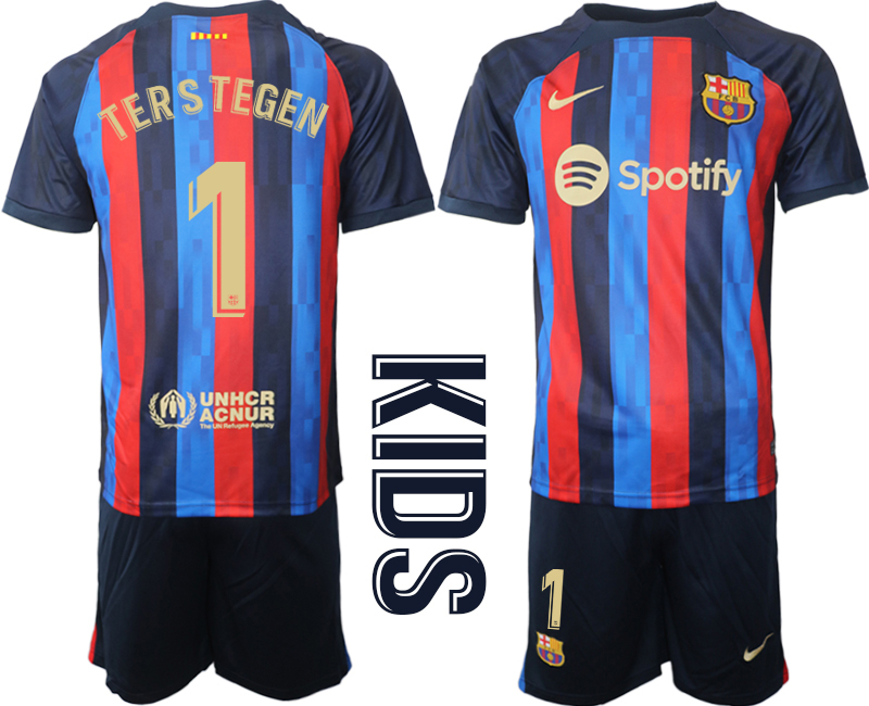 Youth 2022-2023 Barcelona 1 TER STEGEN home kids jerseys Suit