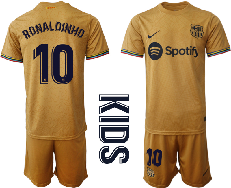 Youth 2022-2023 Barcelona 10 RONALDINHO away kids jerseys Suit