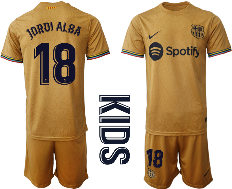 Youth 2022-2023 Barcelona 18 JORDI ALBA away kids jerseys Suit