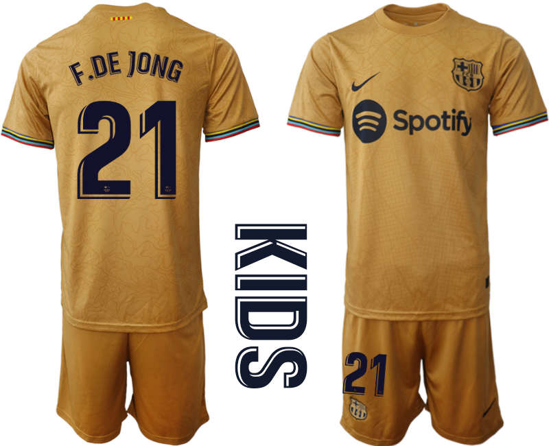 Youth 2022-2023 Barcelona 21 F.DE JONG away kids jerseys Suit