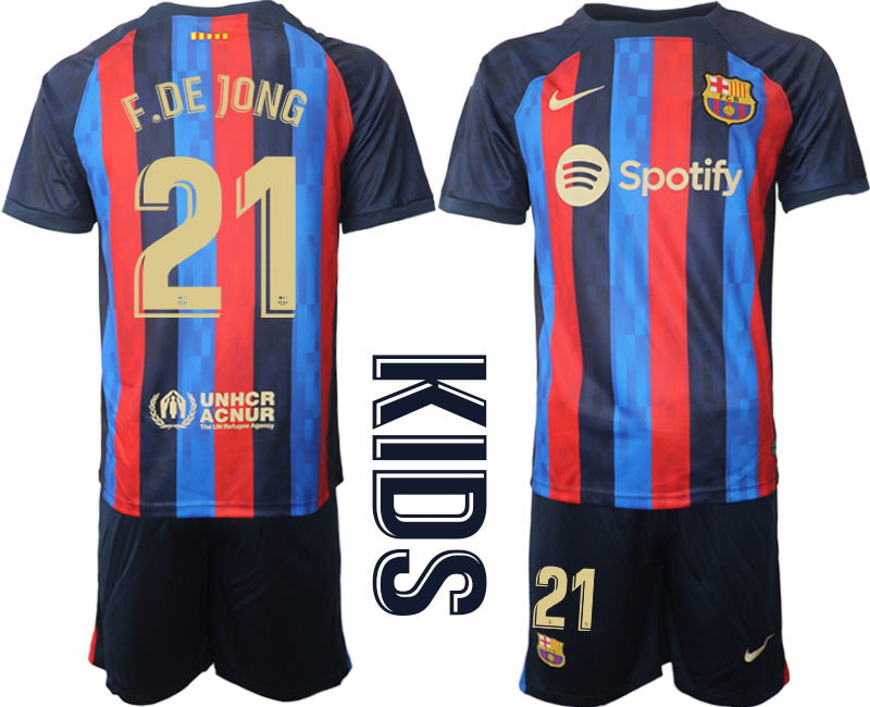 Youth 2022-2023 Barcelona 21 F.DE JONG home kids jerseys Suit