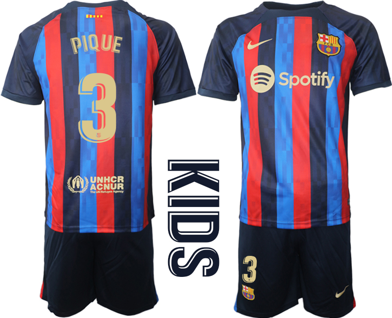 Youth 2022-2023 Barcelona 3 PIQUE home kids jerseys Suit