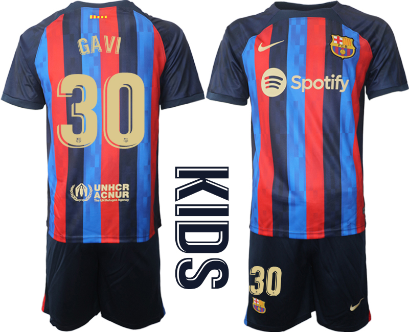 Youth 2022-2023 Barcelona 30 GAVI home kids jerseys Suit