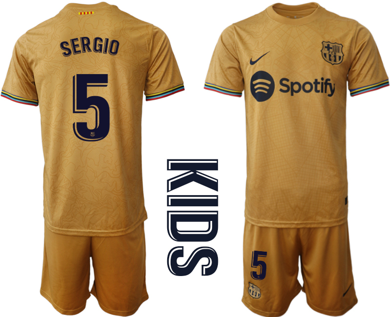 Youth 2022-2023 Barcelona 5 SERGIO away kids jerseys Suit