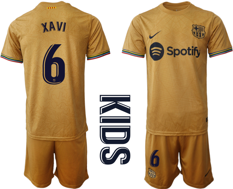 Youth 2022-2023 Barcelona 6 XAVI away kids jerseys Suit