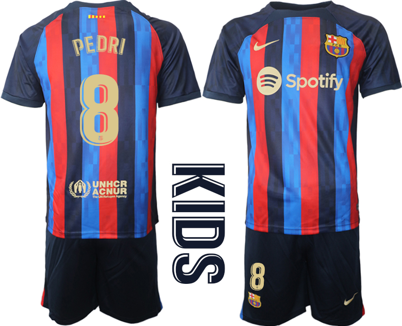 Youth 2022-2023 Barcelona 8 PEDRI home kids jerseys Suit