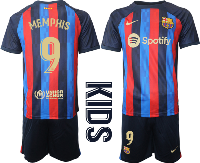 Youth 2022-2023 Barcelona 9 MEMPHIS home kids jerseys Suit