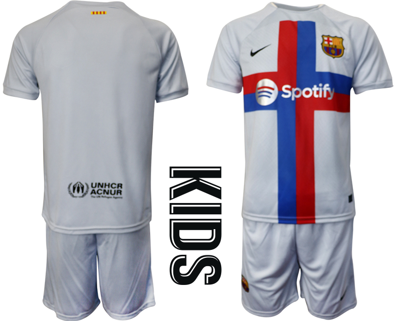 Youth 2022-2023 Barcelona Blank Secend away kids jerseys Suit