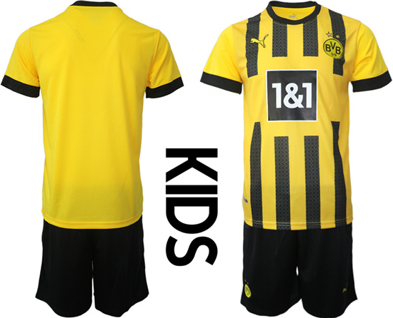 Youth 2022-2023 Borussia Dortmund Blank home kids jerseys Suit