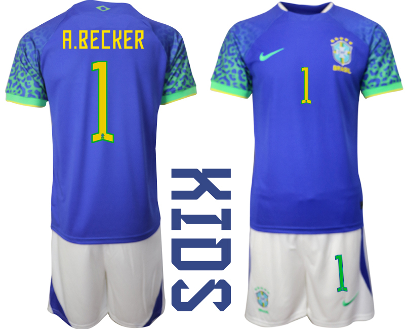 Youth 2022-2023 Brazil 1 A.BECKER away kids jerseys Suit