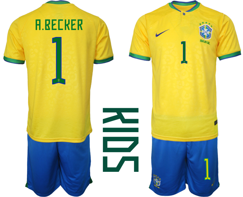 Youth 2022-2023 Brazil 1 A.BECKER home kids jerseys Suit