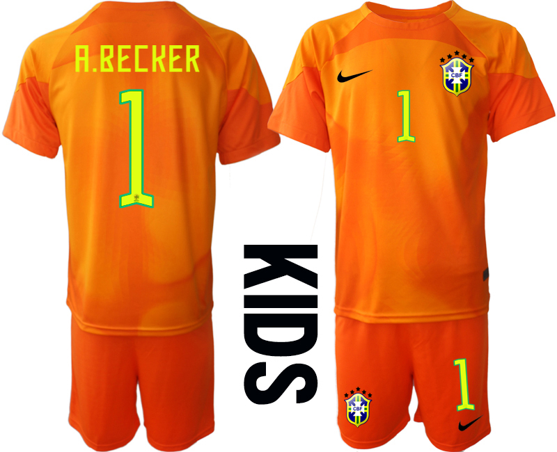Youth 2022-2023 Brazil 1 A.BECKER red goalkeeper kids jerseys Suit