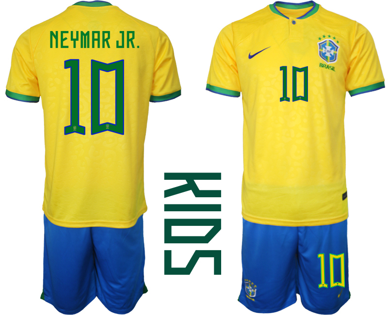 Youth 2022-2023 Brazil 10 NEYMAR JR. home kids jerseys Suit