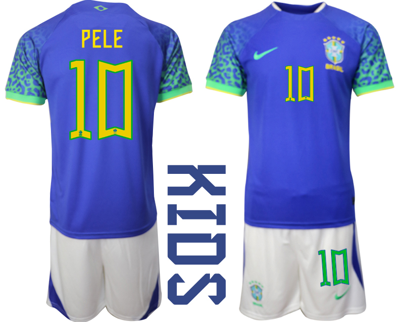 Youth 2022-2023 Brazil 10 PELE away kids jerseys Suit