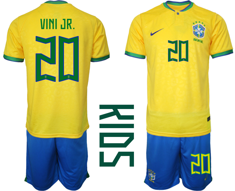 Youth 2022-2023 Brazil 20 VINI JR. home kids jerseys Suit