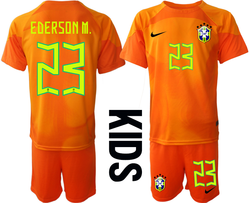 Youth 2022-2023 Brazil 23 EDERSON M. red goalkeeper kids jerseys Suit