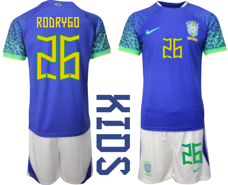 Youth 2022-2023 Brazil 26 RODRYGO away kids jerseys Suit