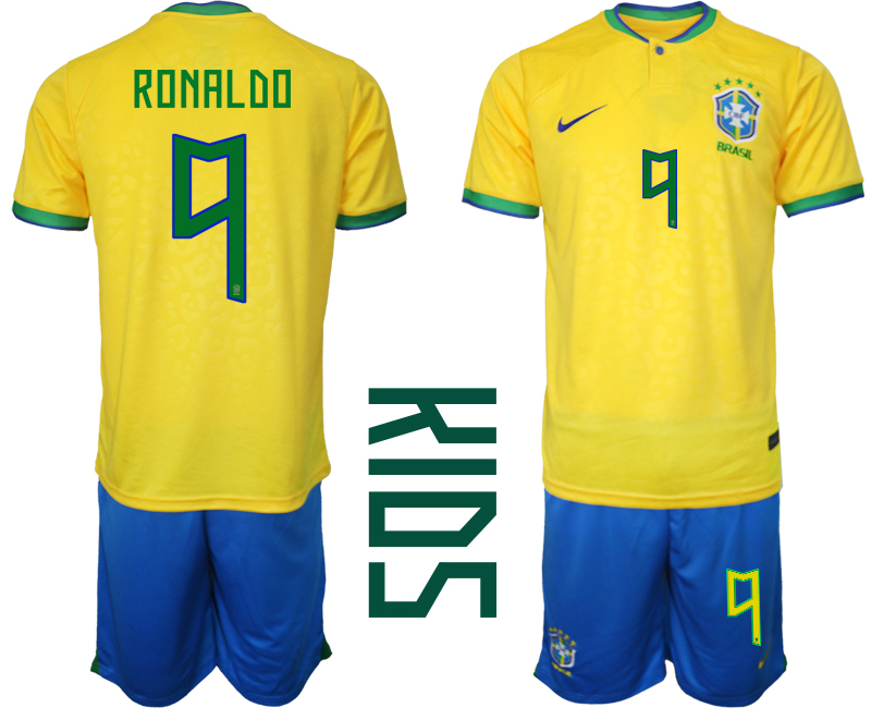 Youth 2022-2023 Brazil 9 RONALDO home kids jerseys Suit