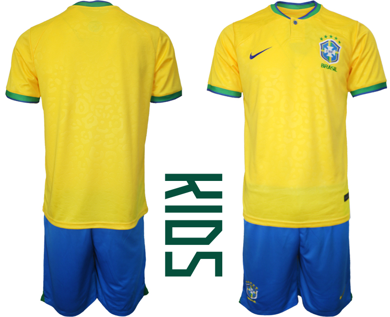 Youth 2022-2023 Brazil Blank home kids jerseys Suit