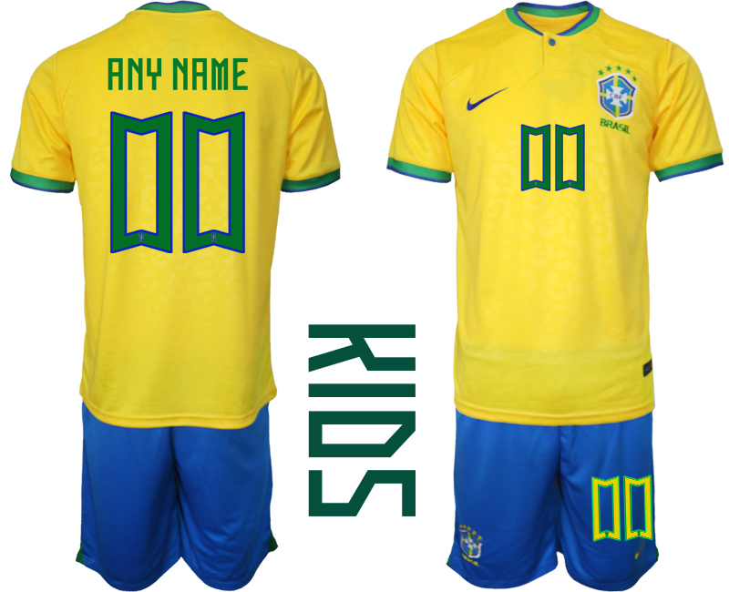 Youth 2022-2023 Brazil Custom home kids jerseys Suit