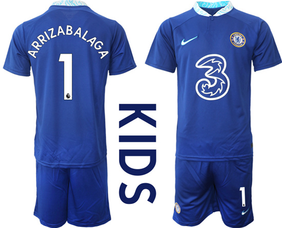 Youth 2022-2023 Chelsea FC 1 ARRIZABALAGA home kids jerseys Suit