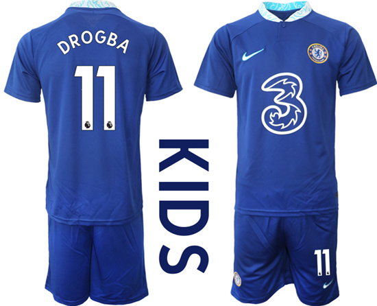 Youth 2022-2023 Chelsea FC 11 DROGBA home kids jerseys Suit