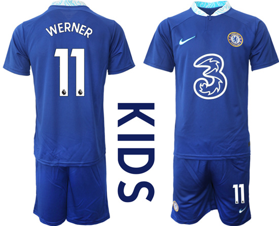 Youth 2022-2023 Chelsea FC 11 WERNER home kids jerseys Suit