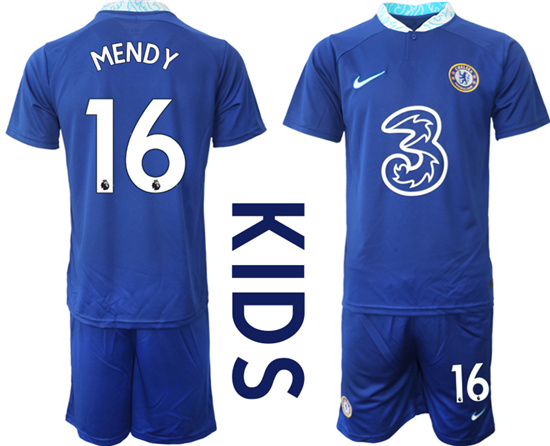 Youth 2022-2023 Chelsea FC 16 MENDY home kids jerseys Suit