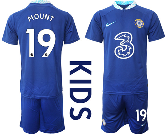Youth 2022-2023 Chelsea FC 19 MOUNT home kids jerseys Suit