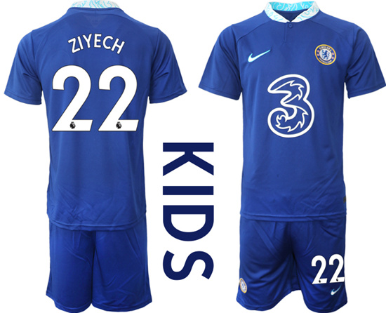 Youth 2022-2023 Chelsea FC 22 ZIYECH home kids jerseys Suit