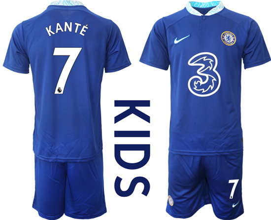 Youth 2022-2023 Chelsea FC 7 KANTE home kids jerseys Suit