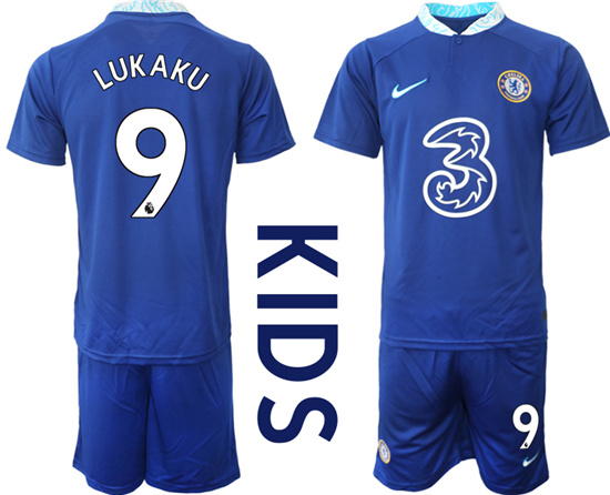 Youth 2022-2023 Chelsea FC 9 LUKAKU home kids jerseys Suit