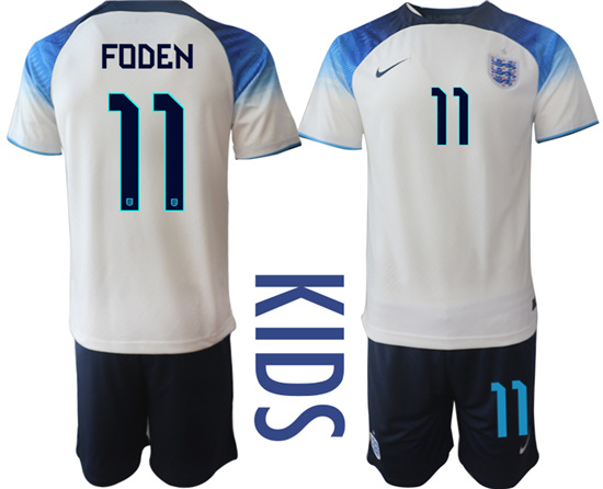 Youth 2022-2023 England 11 FODEN home kids jerseys Suit
