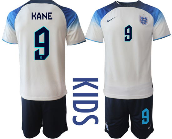 Youth 2022-2023 England 9 KANE home kids jerseys Suit