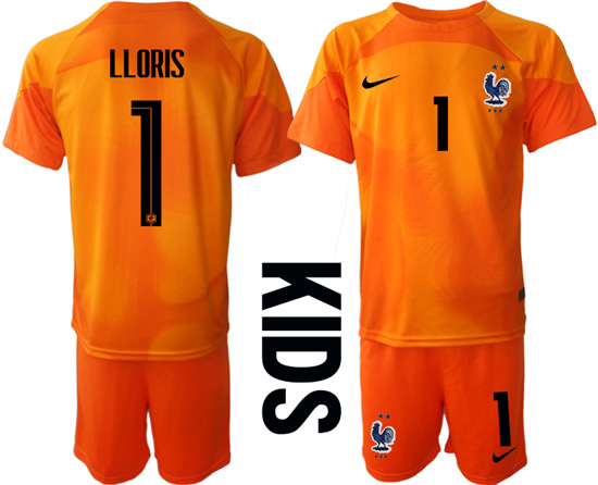Youth 2022-2023 France 1 LLORIS red goalkeeper kids jerseys Suit