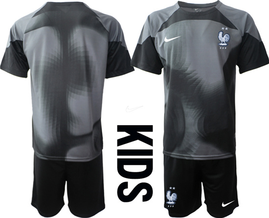 Youth 2022-2023 France Blank black goalkeeper kids jerseys Suit