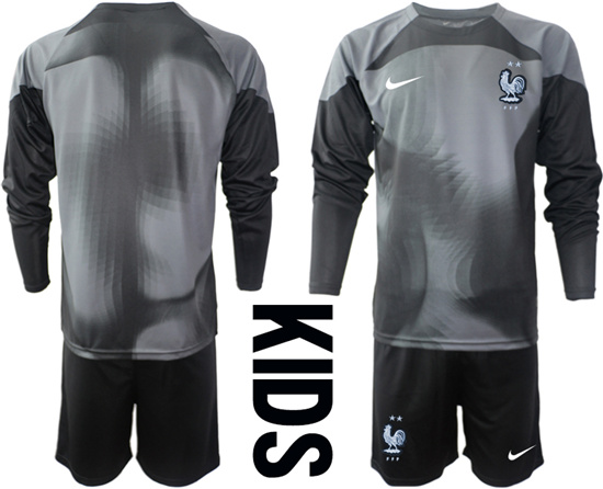 Youth 2022-2023 France Blank black goalkeeper long sleeve kids jerseys Suit