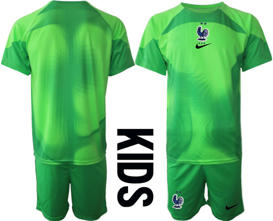 Youth 2022-2023 France Blank green goalkeeper kids jerseys Suit
