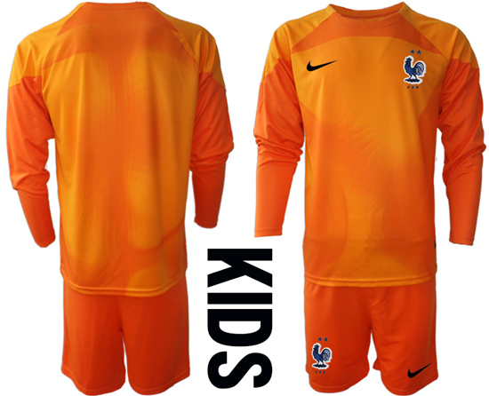 Youth 2022-2023 France Blank red goalkeeper long sleeve kids jerseys Suit