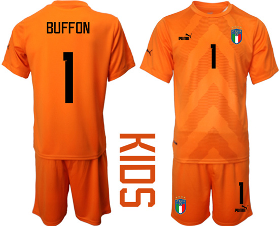Youth 2022-2023 Italy 1 BUFFON Orange red goalkeeper kids jerseys Suit