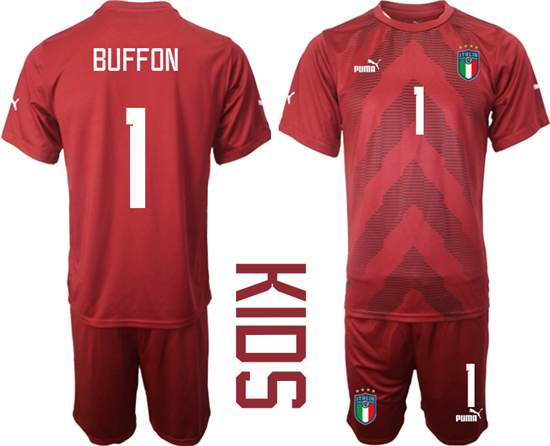 Youth 2022-2023 Italy 1 BUFFON jujube red goalkeeper kids jerseys Suit