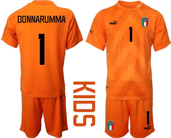 Youth 2022-2023 Italy 1 DONNARUMMA Orange red goalkeeper kids jerseys Suit