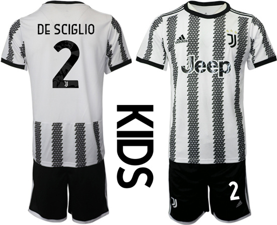 Youth 2022-2023 Juventus FC 2 DE SCIGLIO home kids jerseys Suit