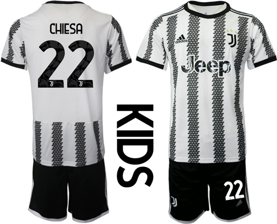 Youth 2022-2023 Juventus FC 22 CHIESA home kids jerseys Suit