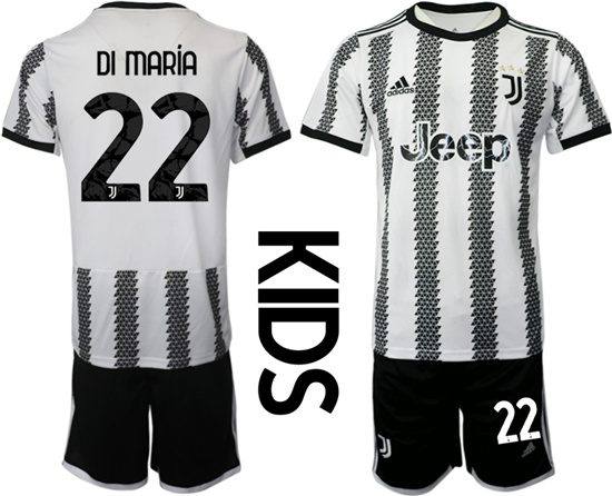 Youth 2022-2023 Juventus FC 22 DI MARIA home kids jerseys Suit